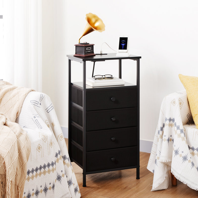 24.88 Inch/63.2cm H LED Night stand with 4 Drawers and Charging Station, Black