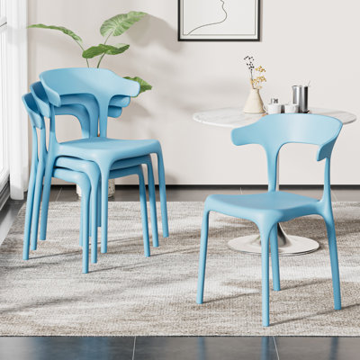 Set Of 4 Dining Chairs Stackable Modern Kitchen Plastic Chairs, Lightweight Dining Room Chair Set, Fully Assembled Waterproof Seating For Kitchen, Cafe, Apartment & Small Spaces