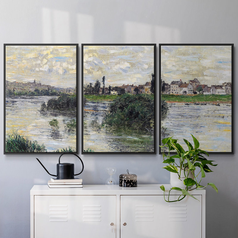 La seine à Lavacourt, 1879 3 pièces, Noir, H 40 po x l 78 po x P 2 po