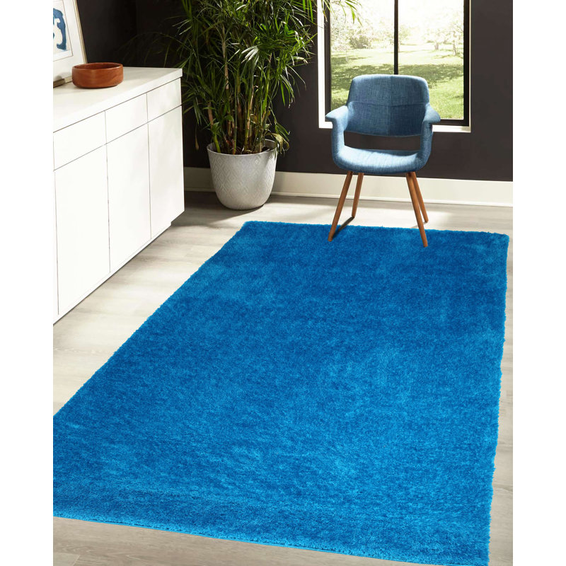 Feather Blue Solid Abstract Area Hand Carved Rug, Rectangle 5'3" x 7'2"