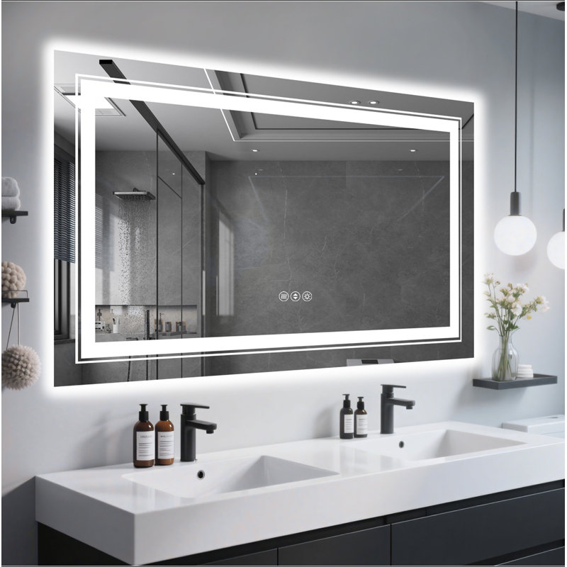 Miroir de salle de bain sans cadre à DEL, miroir intelligent, 24 po x 40 po, Horizontal