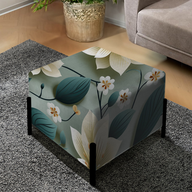 Motif floral sarcelle et ivoire à motif floral côtier - repose-pieds carré floral