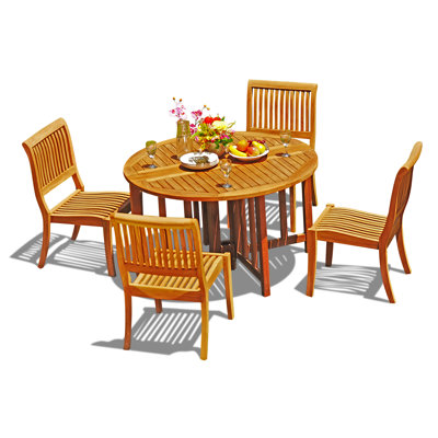 Masten 4 - Person Teak Wood Patio Dining Set with Round Table