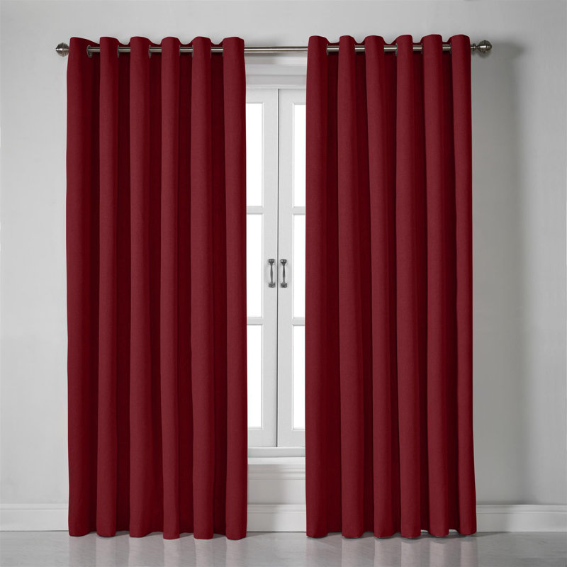 Bechard Blackout Linen Look Ring Top Curtains, 161cm Width x 137cm Drop, Red