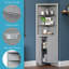 Grande armoire de rangement de coin avec tablettes ouvertes