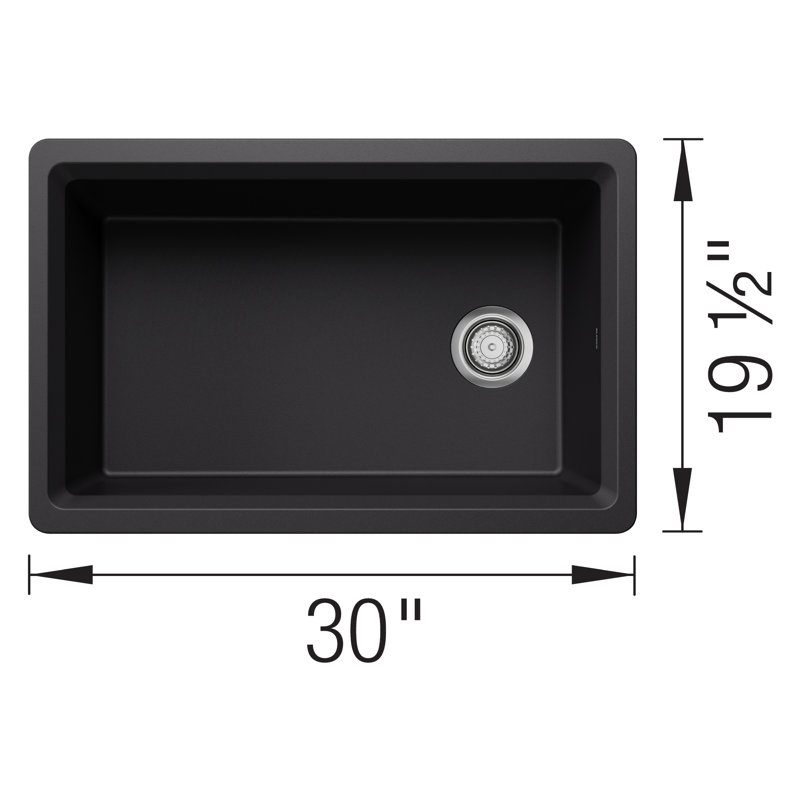 Évier de cuisine réversible à simple cuve encastrable 30 po Inteos SILGRANIT - Noir charbon, Noir charbon