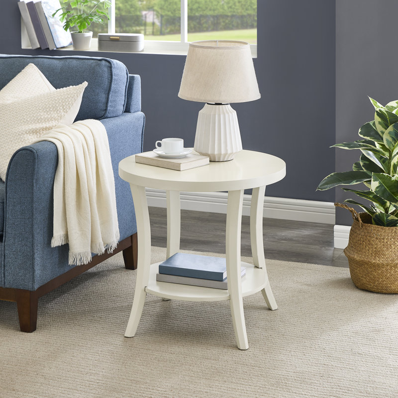 Perth Round Wood End Table with Open Storage Shelf, Ivory
