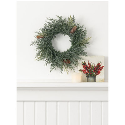 12" Artificial Frosted Arborvitae Wreath