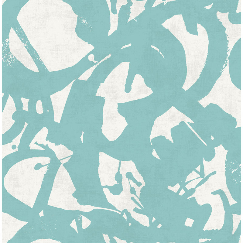 Rouleau de papier peint mat L 33 pi x l 20,5 po Hamund Graffiti Stroke, Turquoise / Blanc