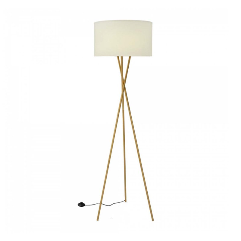 Ritwik 150cm Tripod Floor Lamp, Polished Brass Plate, White
