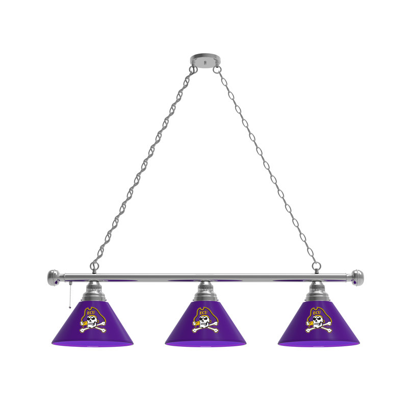 3 - Light Pool Table Lights Pendant, Chrome, East Carolina Pirates