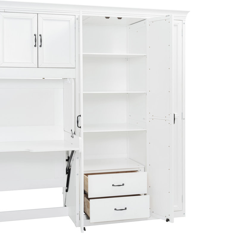 Lit escamotable mural avec garde-robe, armoire et bureau Murphy, Blanc