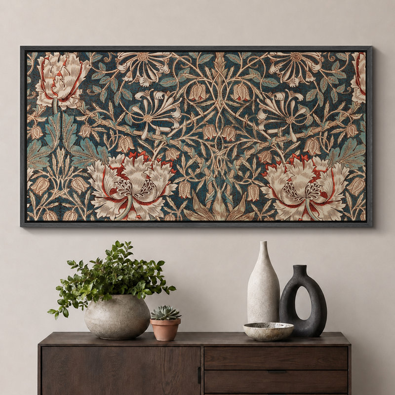 Abstract Botanical "Elegant Victorian Classic Floral Rustic Extra Large Framed Artwork Pictures, 30" H x 60" W, Black