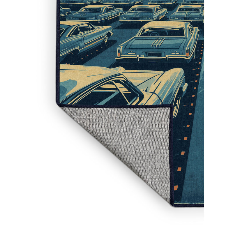 Tapis bleu marine en lin lavé à la machine, 7 x 9