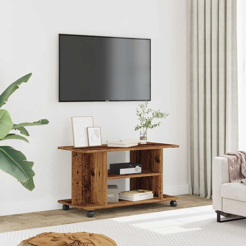 Hanska TV Cabinet with Castors 80x40x45 cm Engineered Wood, Old Wood