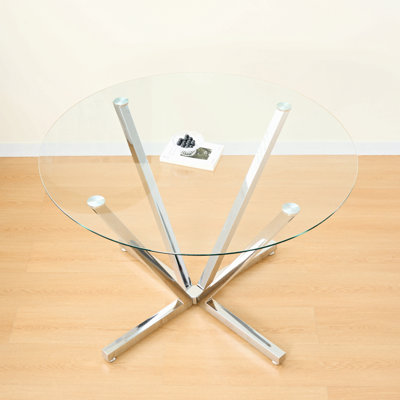 Table de salle à manger ronde 45,27 ", table de salle à manger en verre trempé avec pieds en métal, table de salle à manger moderne pour la cuisine, le salon