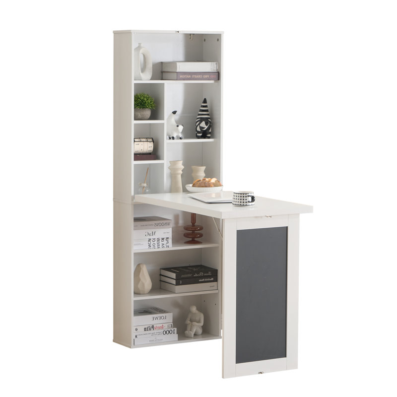 Bureau d'écriture convertible pliable, armoire de table murale avec tableau noir et tablettes de rangement, bureau escamotable peu encombrant pour le bureau à domicile, salon, chambre à coucher (blanc)