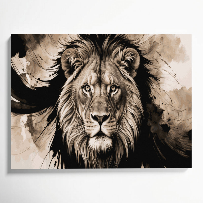 Faune, lion africain, art mural sur toile noire, H 11 po x l 14 po