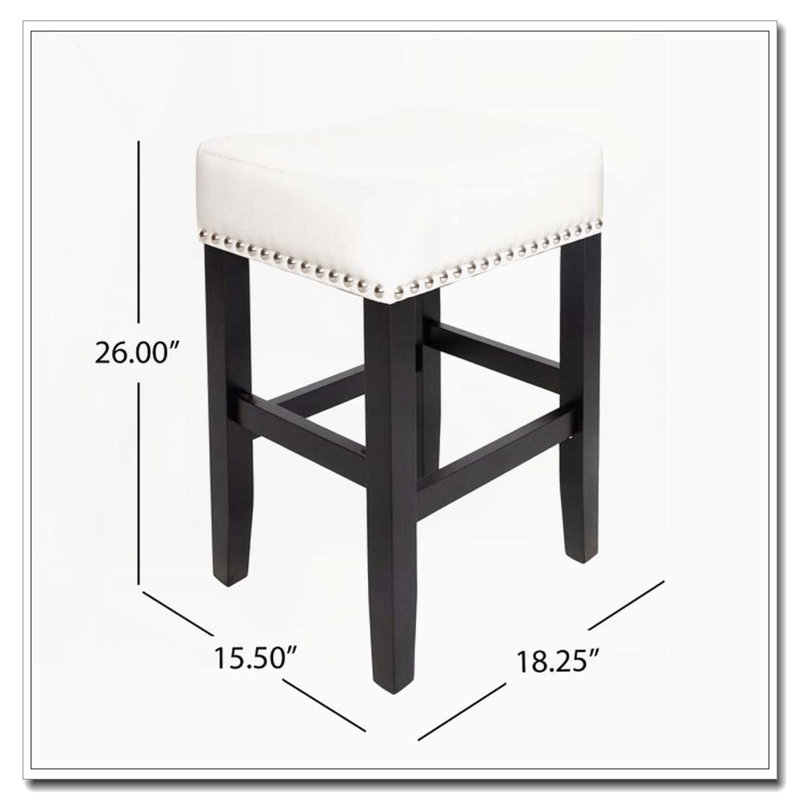 Tabouret de comptoir 26 po en cuir sans dossier, Ivoire ivoire