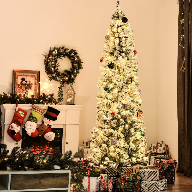 Arbre de Noël avec 350, 7,5 pi, construction stable 7,5 pi effet artificiel, lumières, pieds pliables