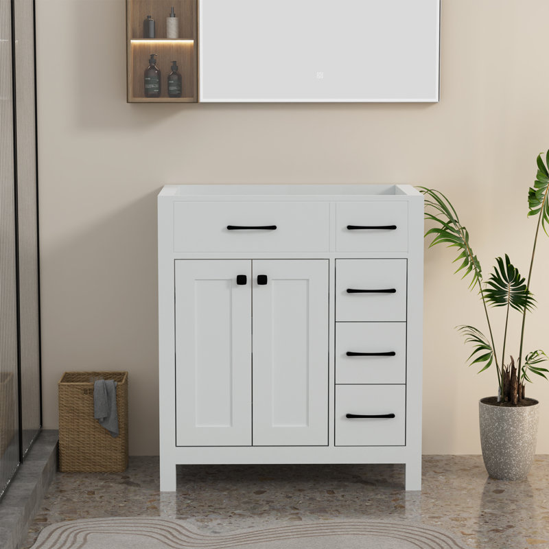 Base de meuble-lavabo simple autoportant 30 po seulement, lavabo non inclus, Noir, Blanc