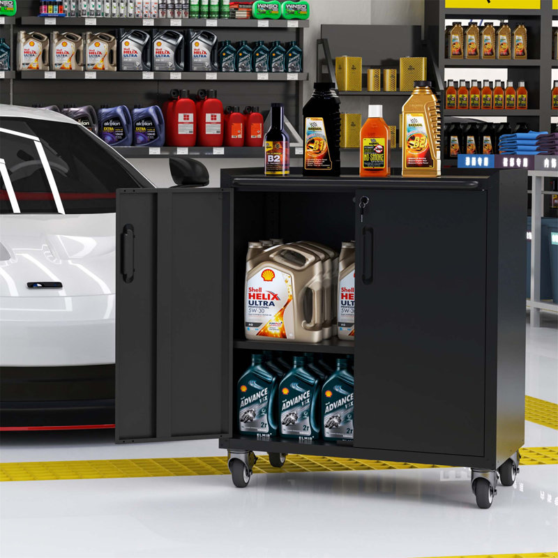 Heavy-Duty Metal Garage Storage Cabinet With Wheels - Sturdy, Durable, And Versatile Tool Organizer For Home And Office