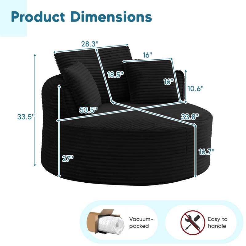 Chaise longue surdimensionnée de 53 po, Noir