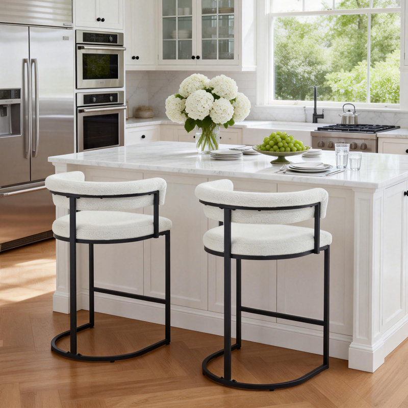 26'' Upholstered Modern Counter Height Bar Stools With Arms And Backs, Cream