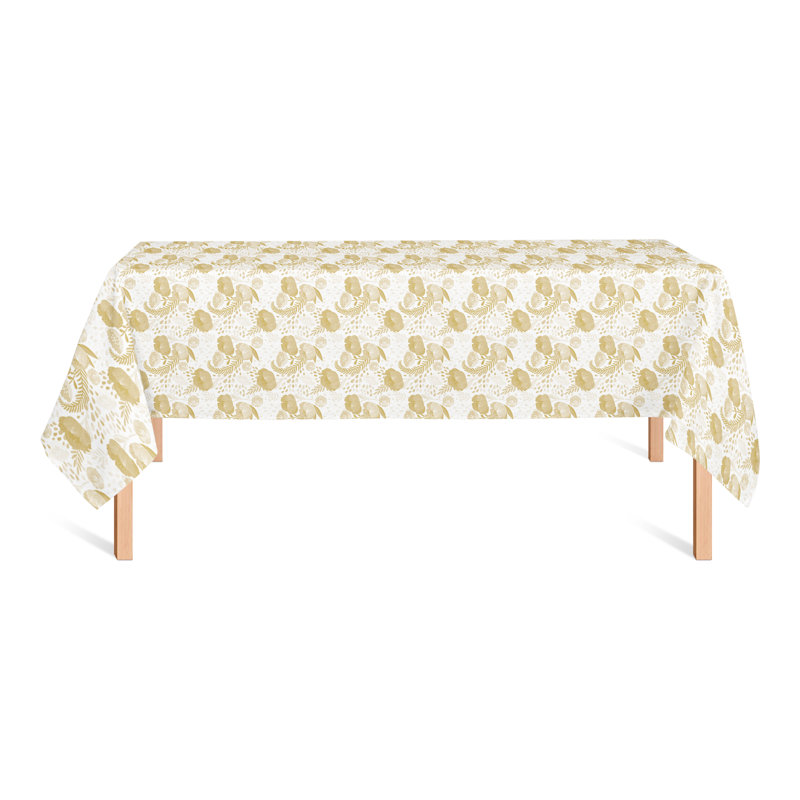 Simple Floral Blue 3 Tablecloth, Yellow