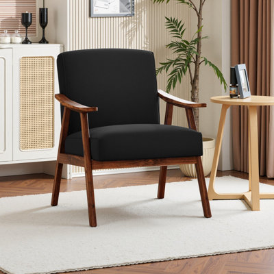 26" Wide Velvet Fabric Mid Century Upholstered Solid Wood Accent Chair