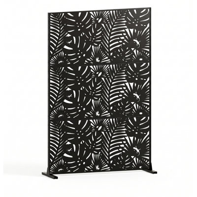 72" H x 47" W Iron Freestanding Outdoor Privacy Screen with Gecko and Butterfly Motif