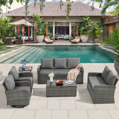 6 Pieces Patio Furniture Sets With Swivel Chairs, Outdoor Furniture Set For Porch Deck Bistro Lawn Garden Backyard Poolsid