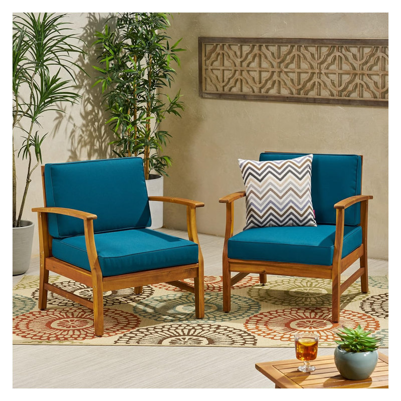 Perla 2-Pack Blue Acacia Wood Outdoor Club Chairs, Blue