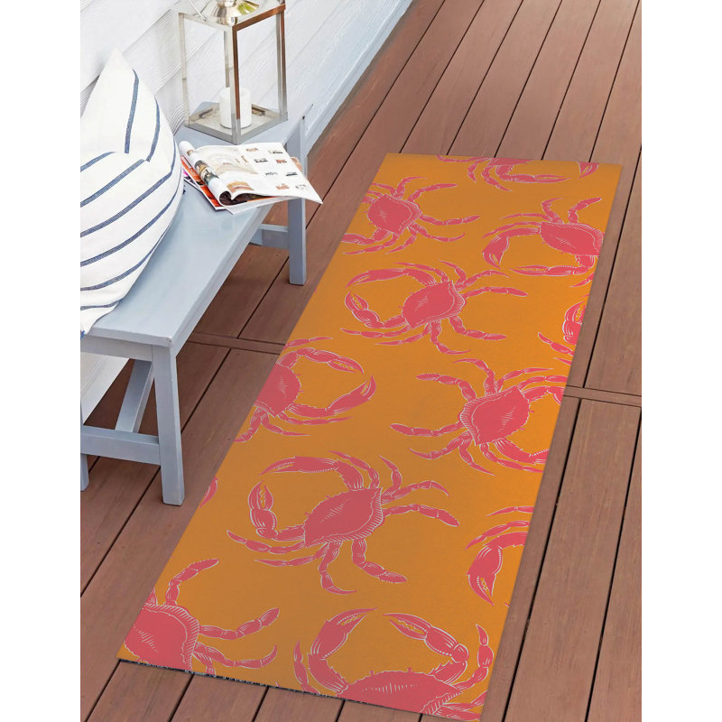 Tapis d'extérieur décoratif Crabby, Orange, Tapis de couloir 2 pi 6 po x 8 pi