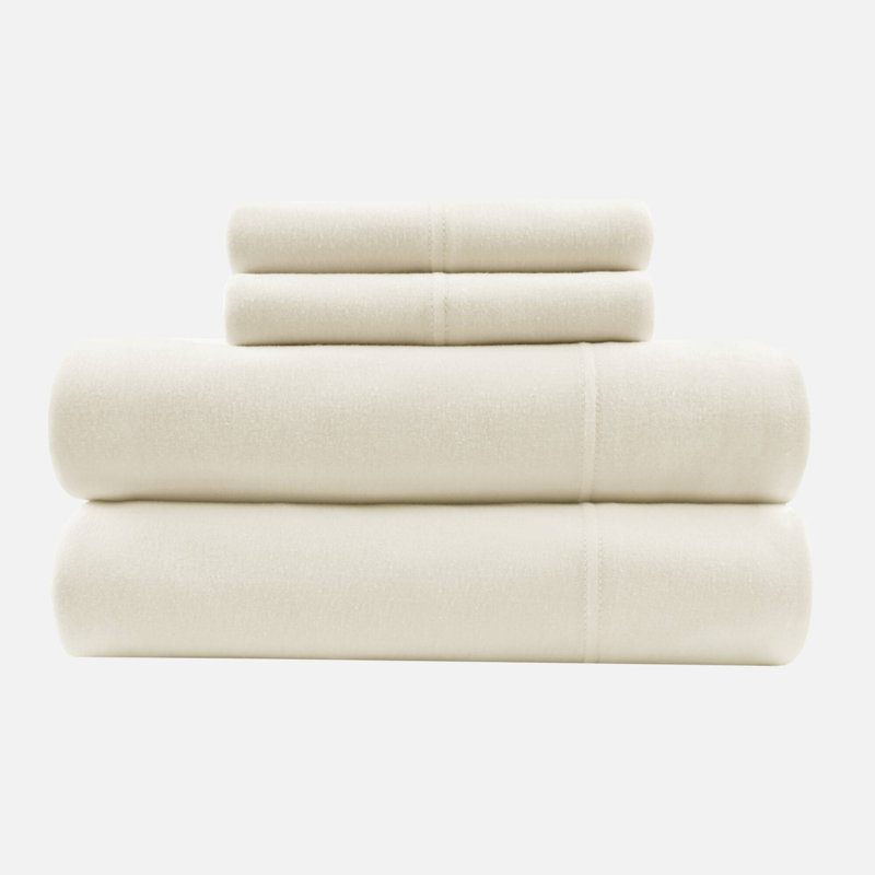  Ensemble de draps en tricot de coton toutes saisons, Ensemble de draps pour grand lit avec 2 taies d'or, Ivoire