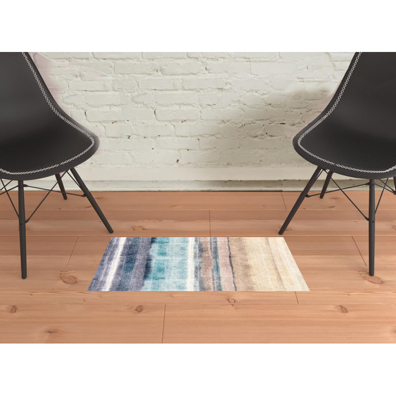 2' X 3' Turquoise Ombre Washable Area Rug With UV Protection