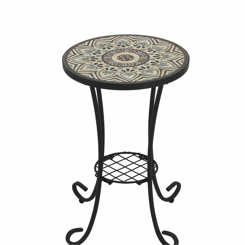 Patio Side Table with Shelf,Brown+Black