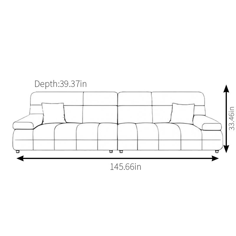 Comfortable Minimalist Sofa, 33.46" H x 145.66" W x 39.37" D, 4