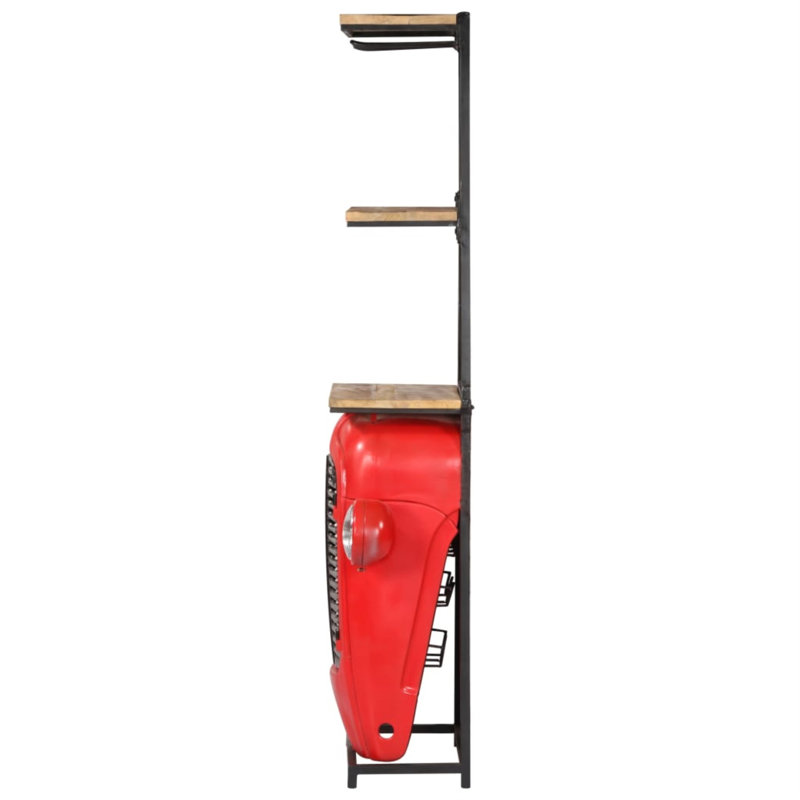 Wine Rack Wine Bar Cabinet with Glass Rack Tractor Bar Solid Mango Wood, Brown/Red/Black