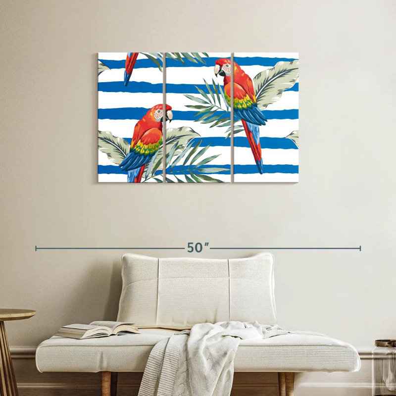 Macaw Parrots Palm Leaves, 24" H x 38" W