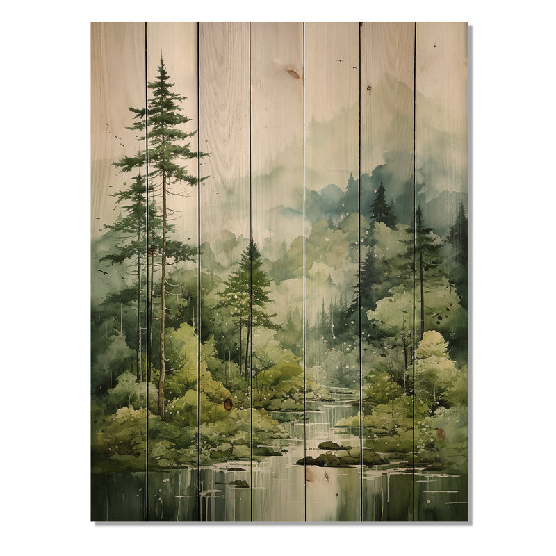 Forêt énigmatique - impression de paysage et de nature sur bois de pin naturel, H 40 po x l 30 po x P 0,78 po