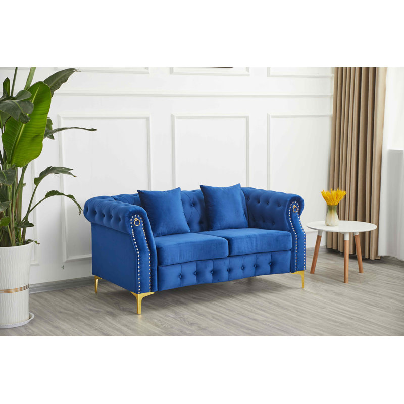 Causeuse rembourrée avec pieds en métal, Bleu
