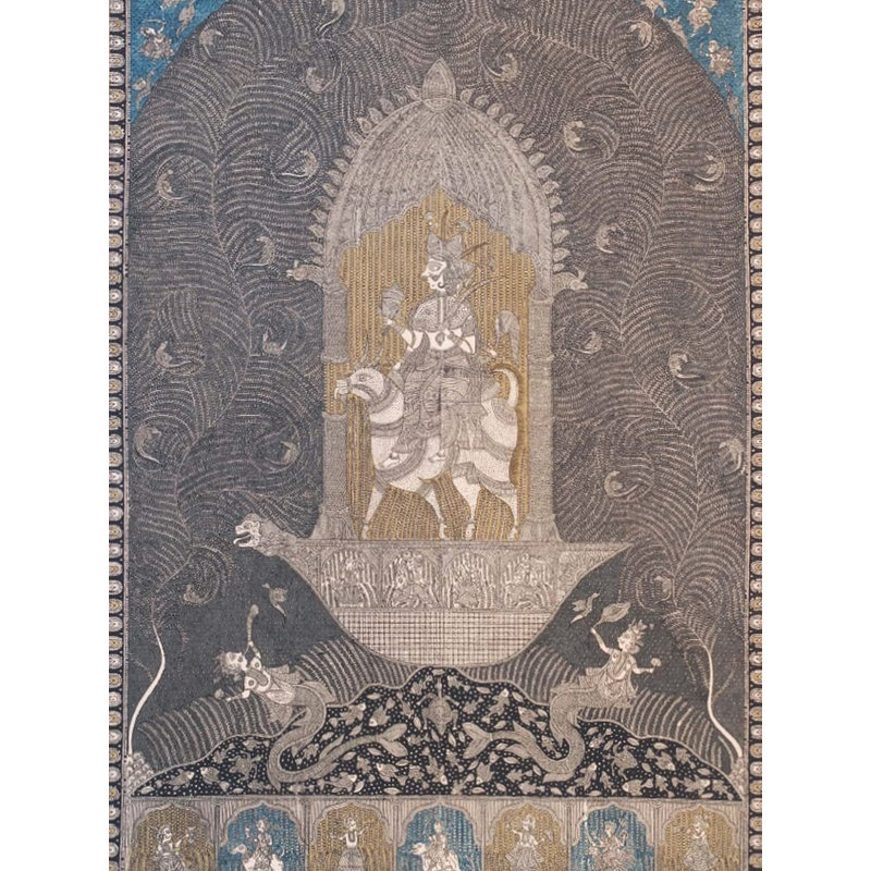 Belle peinture de la déesse Vahanvati | Couleurs naturelles sur toile | Par Sohan Chitara