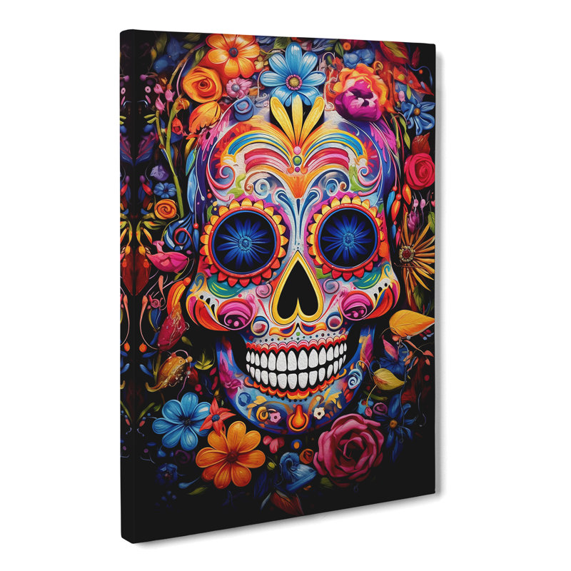 Sugar Skull Expressionism Art - Wrapped Canvas, 60cm H x 40cm W x 3cm D