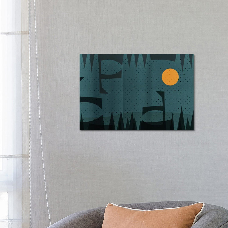 Abstract Geometric And Yellow Moon Landscape by Emmanuel Signorino - Wrapped Canvas Print, 66.04 cm H x 45.72 cm W