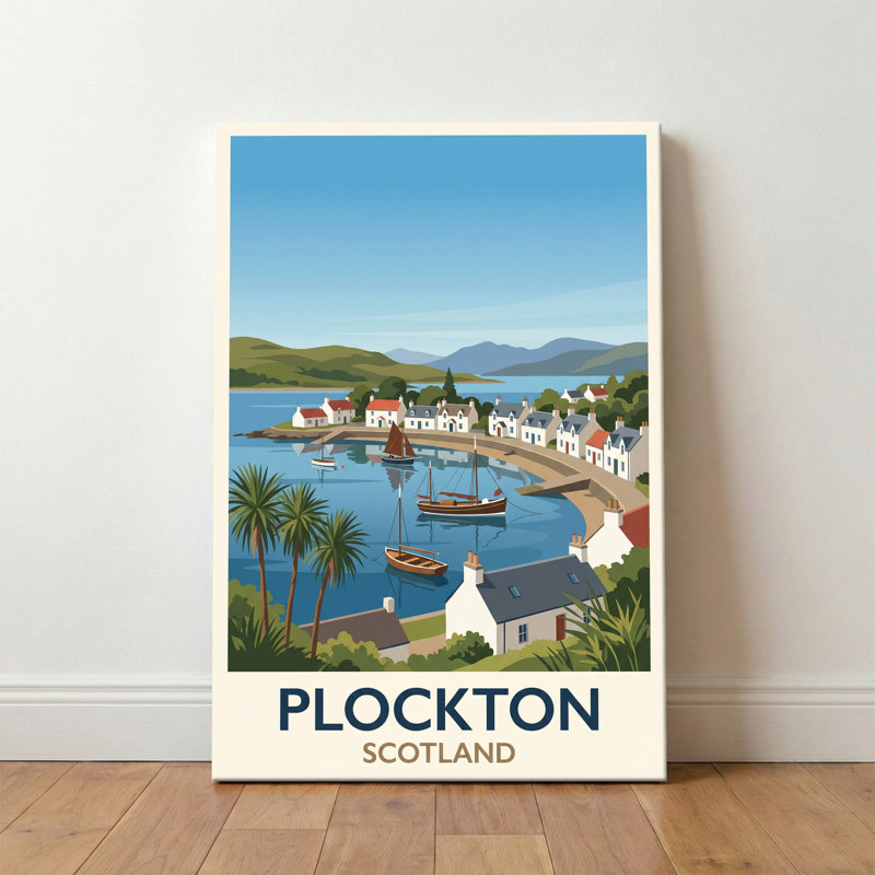 Plockton, Scotland - Harbourside Haven Travel Poster | Romantic Scottish Highlands Seaside. Giclee Print On Wrapped Canvas. Wall Art, Home Decor - Cities & Towns, Scotland - Wrapped Canvas Print