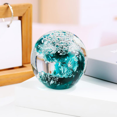 Décor de sphère de verre Ocean Wave, figurine K9 Crystal Wave, boule décorative de style eau de mer soufflée à la main, bureau de bureau nautique