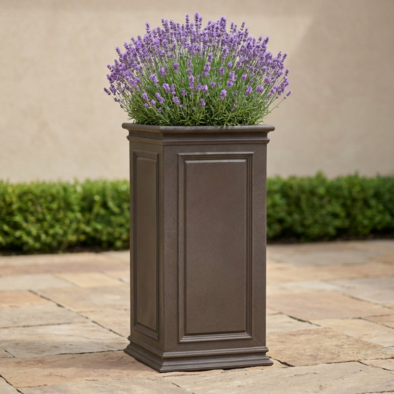 Strafford Tall Cube Self Watering Planter, Brownstone