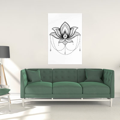 Ethnic Lotus Ornament - Black & White Canvas for Home Decor