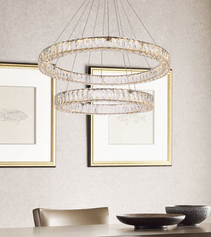 Steveson 2-Light Crystal Oval LED Chandelier, Gold, 12" H x 36" W x 36" D